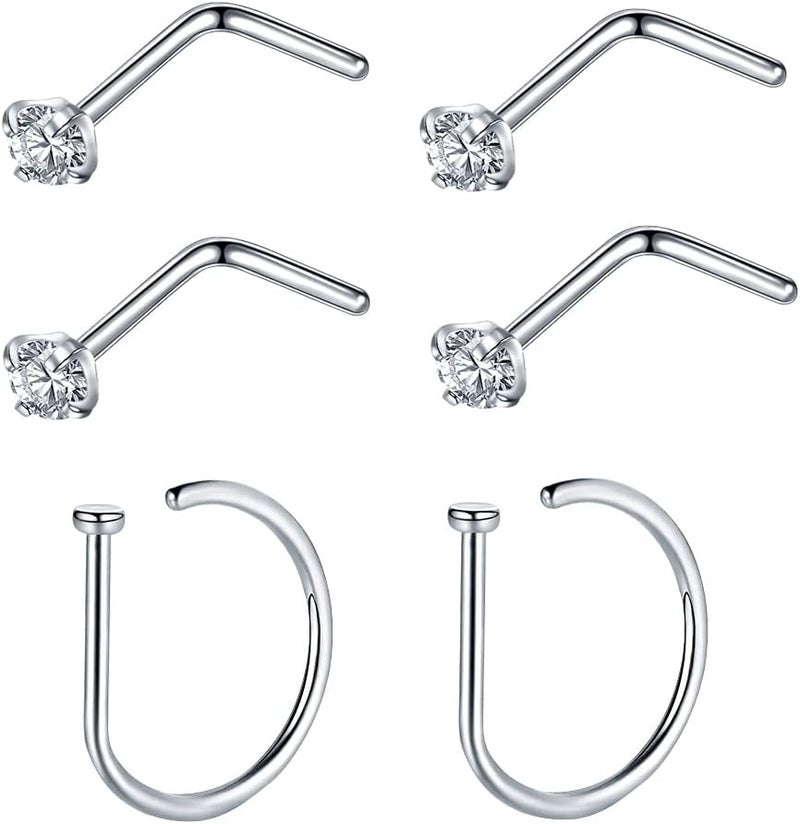 VOJO G23 Titanium 20G Nose Rings Hoops L Shaped Screw Nose Studs Diamond Small Piercing Jewelry for Women Men - Image 1